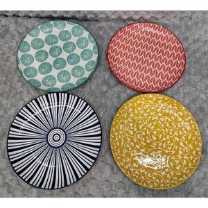 Set 4 Selamica Porcelain Salad Plates 8" Colorful Geometric Ceramic Dinnerware